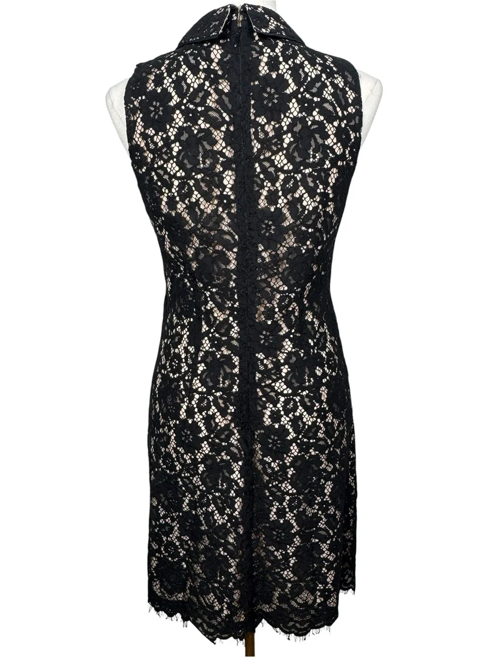J.Crew Black Lace Cocktail Dress Scalloped Nude Lining Sleeveless Pockets Size 2